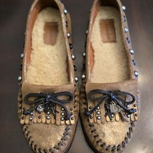 Coach Metallic Brown Moccasins with Bow and Studs